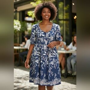 Only Necessities Floral Print Midi Dress Bib Front Sz 22/24 1X Cottagecore